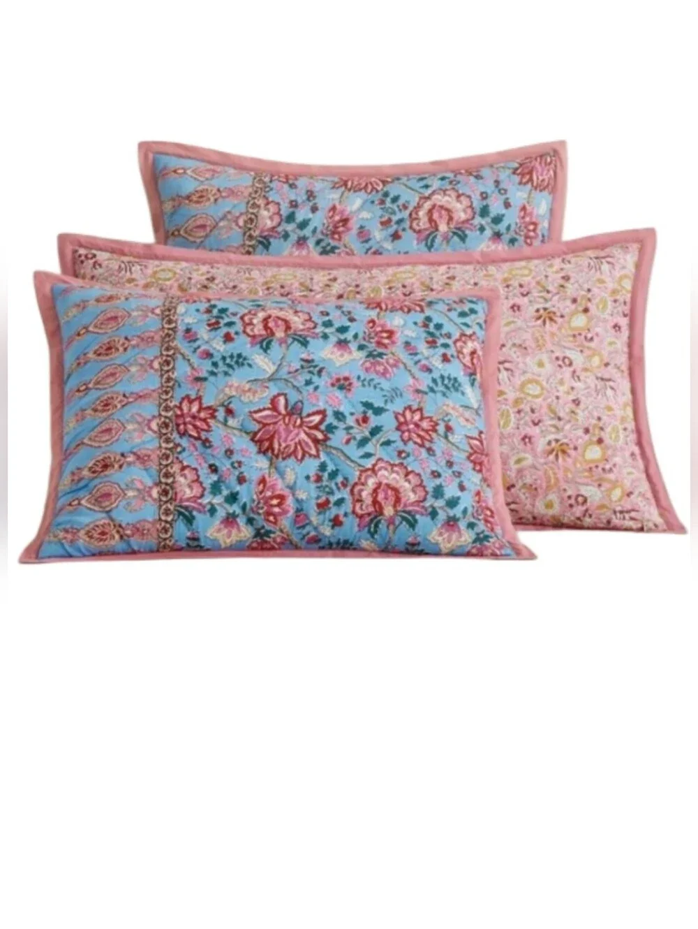 POTTERY BARN Shannon Reversible Kingsize Quilt w/ 2 Matching Shams In Pink/Blue